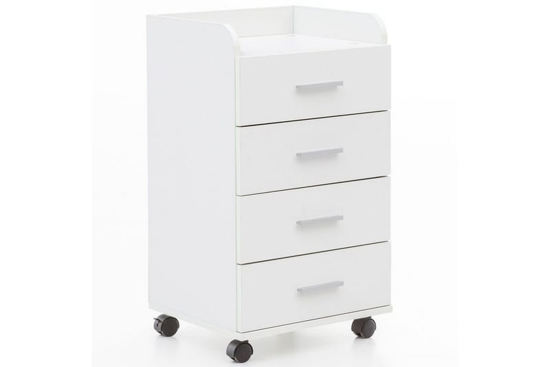 Rullkontejner Wohnling 4 lådor med hjul, förvaringsbricka, foliebelagd spånskiva, modern stil Vit, Vit