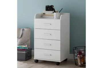 Rullkontejner Wohnling 4 lådor med hjul, förvaringsbricka, foliebelagd spånskiva, modern stil Vit - Vit - Förvaring - Kontorsförvaring - Hurtsar
