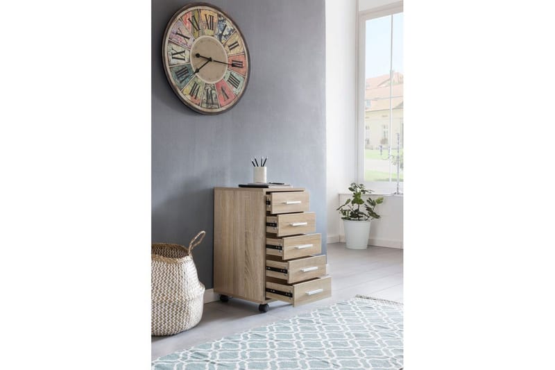 Rullkontejner Wohnling 5 lådor med hjul, folierad spånskiva, modern stil Sonoma - Sonoma - Förvaring - Förvaringsmöbler - Byrå