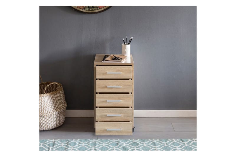 Rullkontejner Wohnling 5 lådor med hjul, folierad spånskiva, modern stil Sonoma - Sonoma - Förvaring - Förvaringsmöbler - Byrå