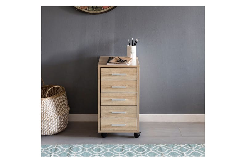 Rullkontejner Wohnling 5 lådor med hjul, folierad spånskiva, modern stil Sonoma - Sonoma - Förvaring - Förvaringsmöbler - Byrå