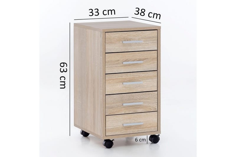 Rullkontejner Wohnling 5 lådor med hjul, folierad spånskiva, modern stil Sonoma - Sonoma - Förvaring - Förvaringsmöbler - Byrå