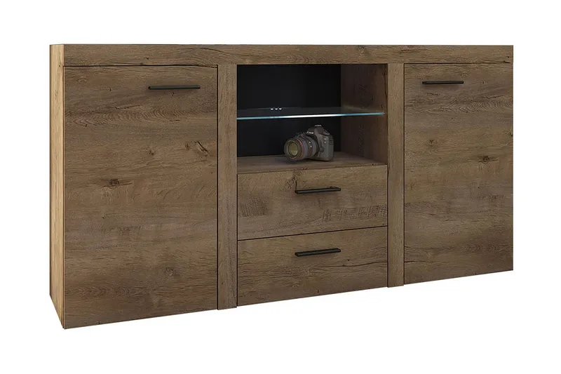 Rumba Skänk 157x40x81 cm, Ek/Vit Led-Belysning