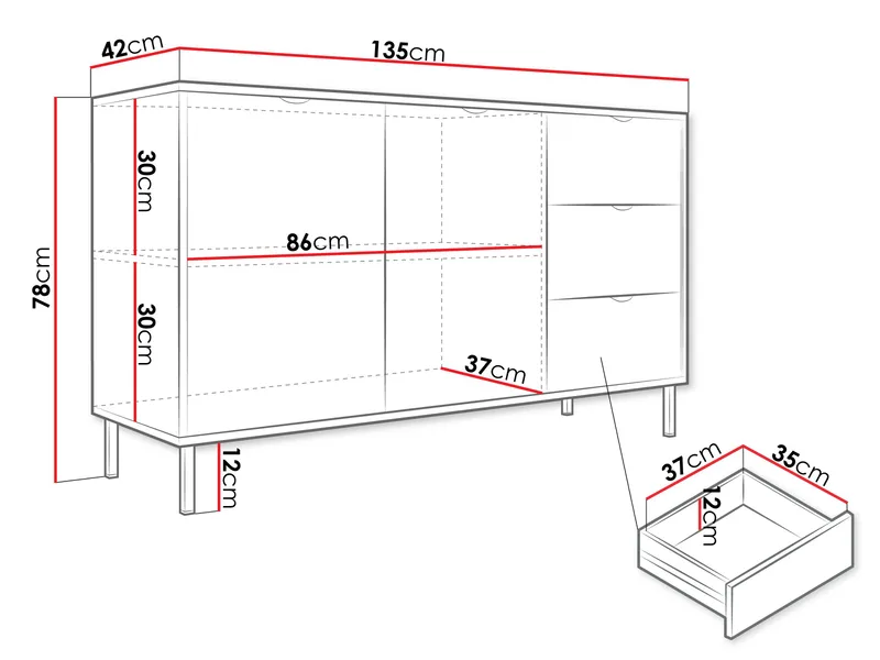 Salmor Skänk 135x42 cm - Vit - Förvaring - Förvaringsmöbler - Skänkar & sideboards