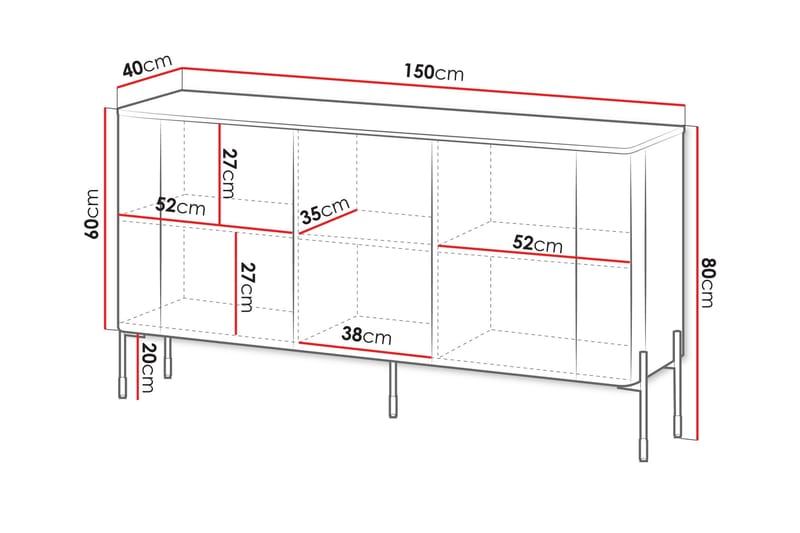 Sherie Skänk 150x40 cm - Vit - Förvaring - Förvaringsmöbler - Skänkar & sideboards