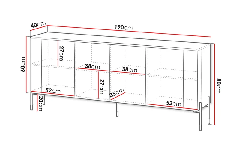 Sherie Skänk 190x40 cm - Beige - Förvaring - Förvaringsmöbler - Skänkar & sideboards
