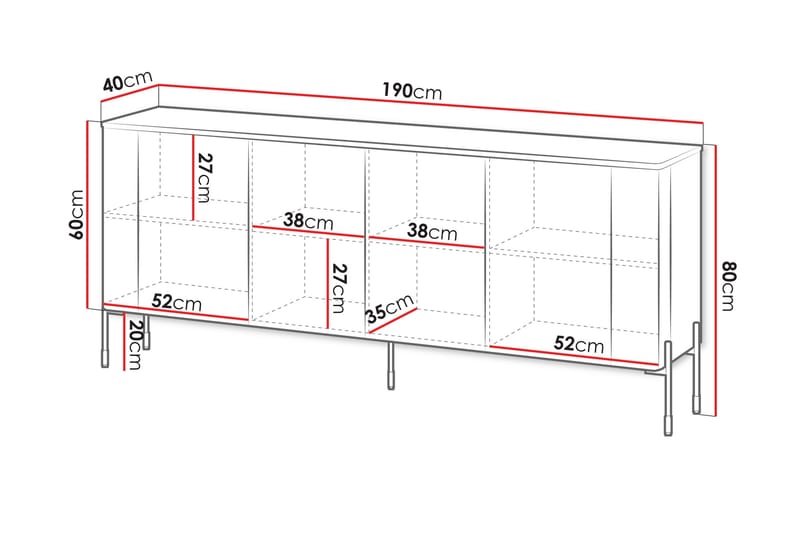 Sherie Skänk 190x40 cm - Svart - Förvaring - Förvaringsmöbler - Skänkar & sideboards