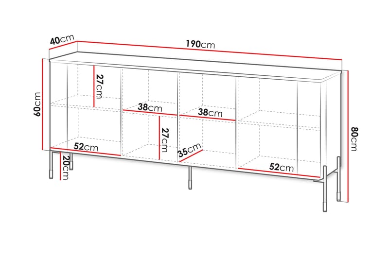 Sherie Skänk 190x40 cm - Vit - Förvaring - Förvaringsmöbler - Skänkar & sideboards