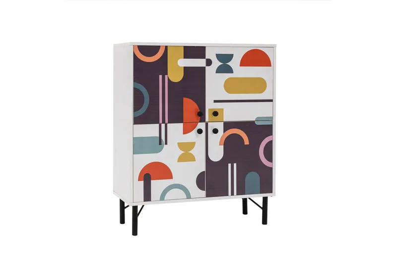 Sia Highboard 95x111 cm Vit/Brun/Lila/Gul - Hanah Home - Förvaring - Förvaringsmöbler - Byrå