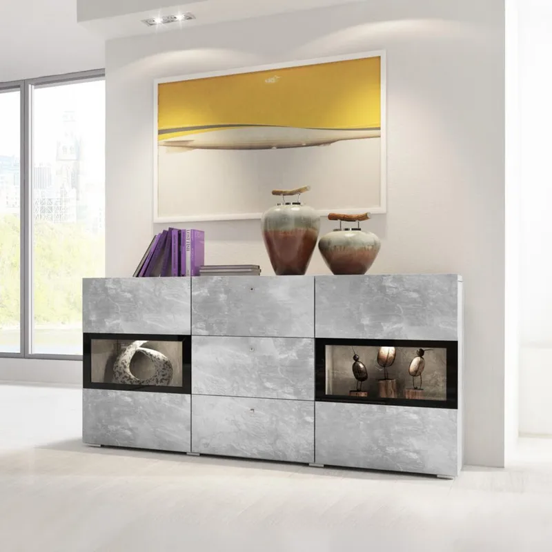Sideboard Baros 2 Dörrar med 3 Lådor - Betongljus - Förvaring - Förvaringsmöbler - Skänkar & sideboards