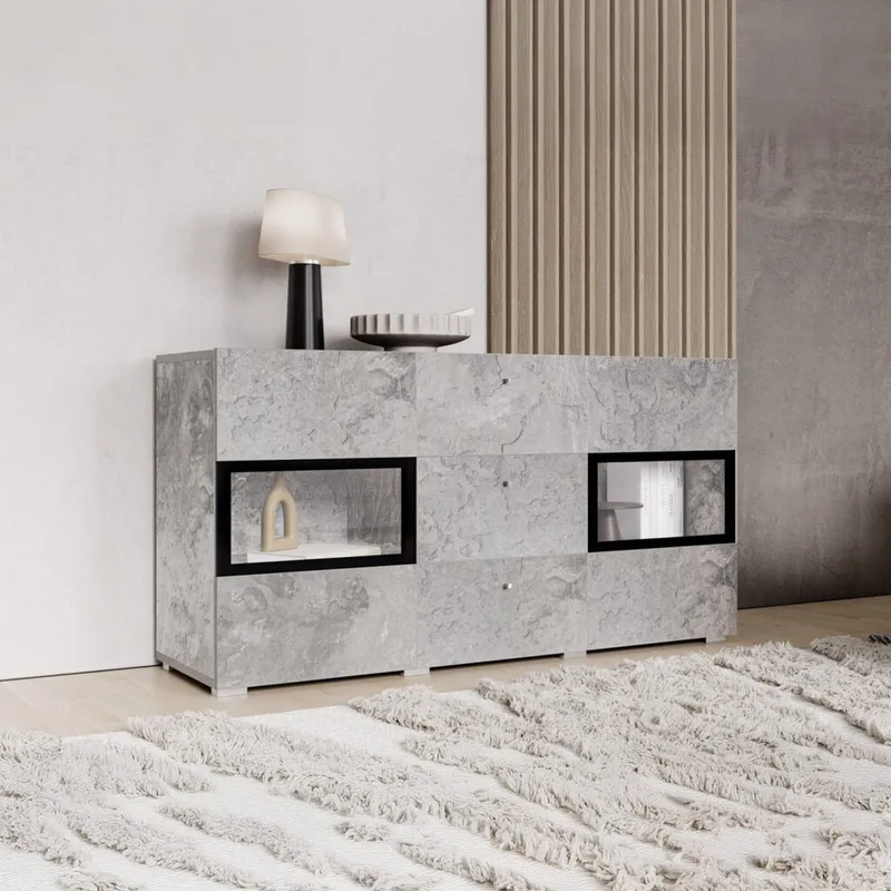 Sideboard Baros 2 Dörrar med 3 Lådor - Betongljus - Förvaring - Förvaringsmöbler - Skänkar & sideboards