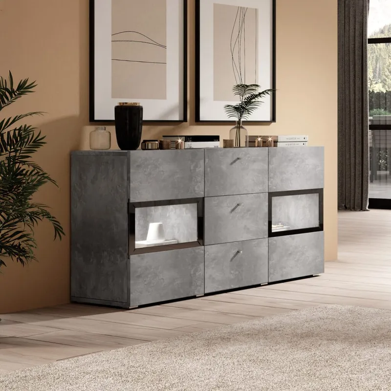 Sideboard Baros 2 Dörrar med 3 Lådor - Betongljus - Förvaring - Förvaringsmöbler - Skänkar & sideboards