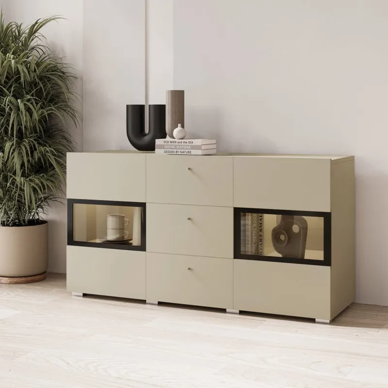 Sideboard Baros 2 Dörrar med 3 Lådor - Ljus Beige - Förvaring - Förvaringsmöbler - Skänkar & sideboards