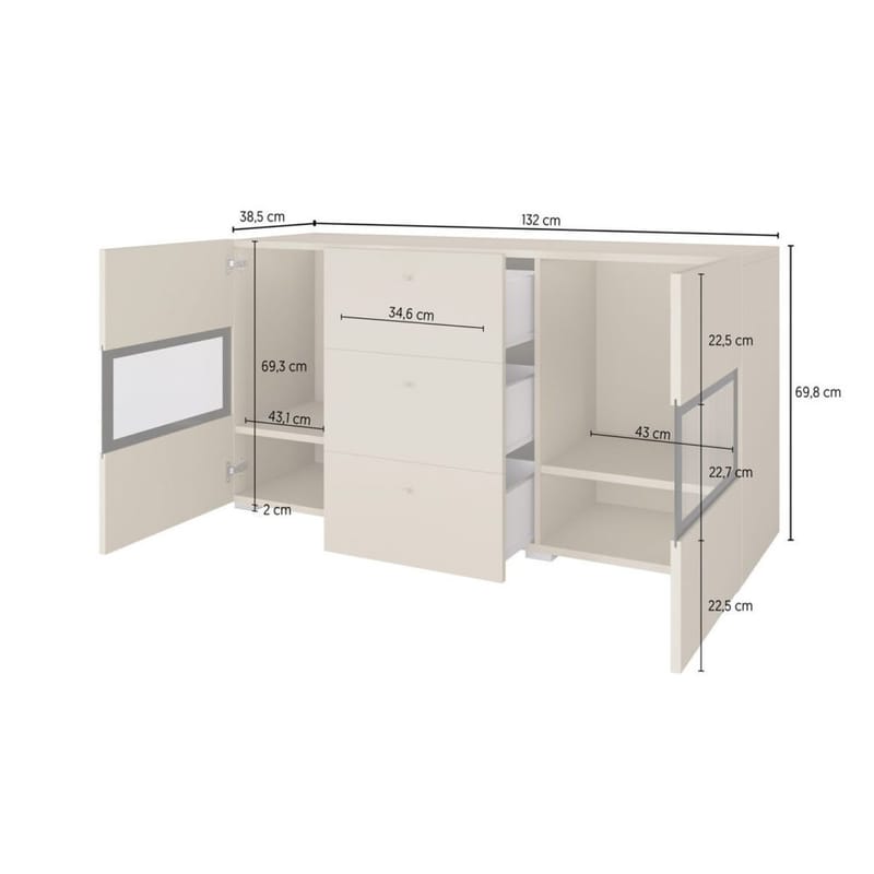 Sideboard Baros 2 Dörrar med 3 Lådor - Ljus Beige - Förvaring - Förvaringsmöbler - Skänkar & sideboards