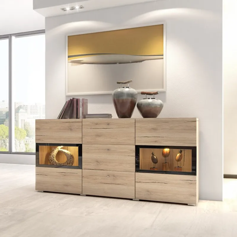 Sideboard Baros 2 Dörrar med 3 Lådor - San Remo Ek Ljust Laminat - Förvaring - Förvaringsmöbler - Skänkar & sideboards