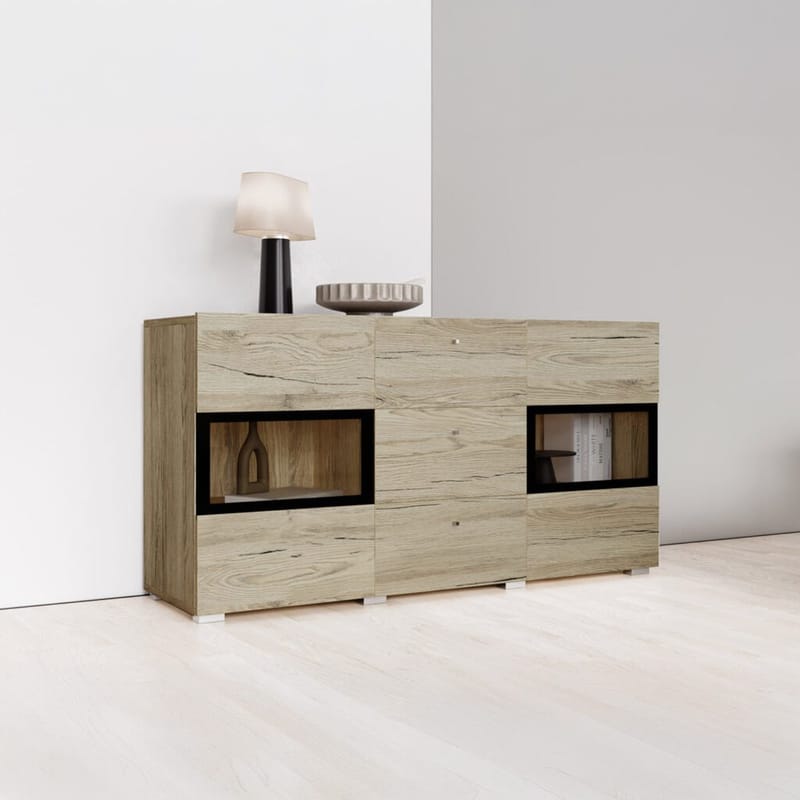 Sideboard Baros 2 Dörrar med 3 Lådor - San Remo Ek Ljust Laminat - Förvaring - Förvaringsmöbler - Skänkar & sideboards