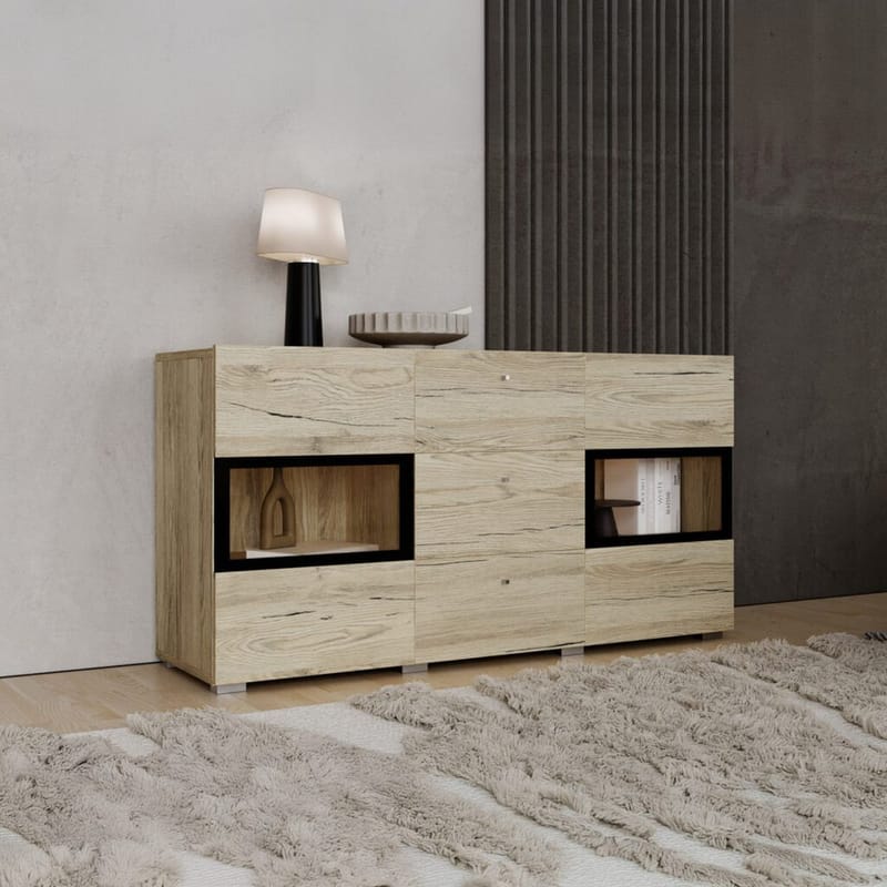 Sideboard Baros 2 Dörrar med 3 Lådor - San Remo Ek Ljust Laminat - Förvaring - Förvaringsmöbler - Skänkar & sideboards