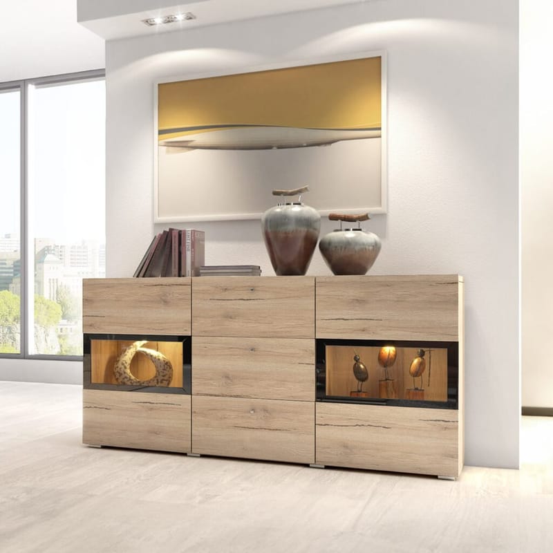 Sideboard Baros 2 Dörrar med 3 Lådor - San Remo Ek Ljust Laminat - Förvaring - Förvaringsmöbler - Skänkar & sideboards