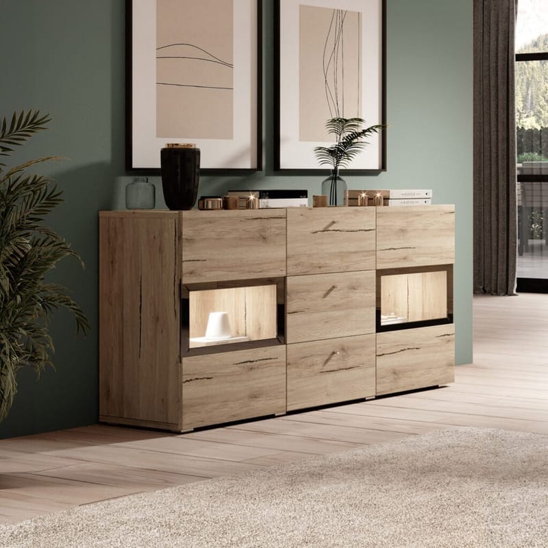 Sideboard Baros 2 Dörrar med 3 Lådor - San Remo Ek Ljust Laminat - Förvaring - Förvaringsmöbler - Skänkar & sideboards