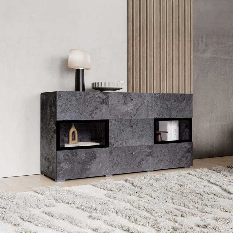 Sideboard Baros 2 Dörrar med 3 Lådor - Skiffer - Förvaring - Förvaringsmöbler - Skänkar & sideboards
