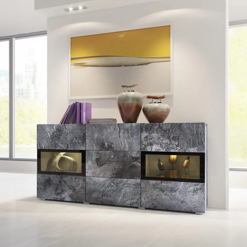 Sideboard Baros 2 Dörrar med 3 Lådor - Skiffer - Förvaring - Förvaringsmöbler - Skänkar & sideboards