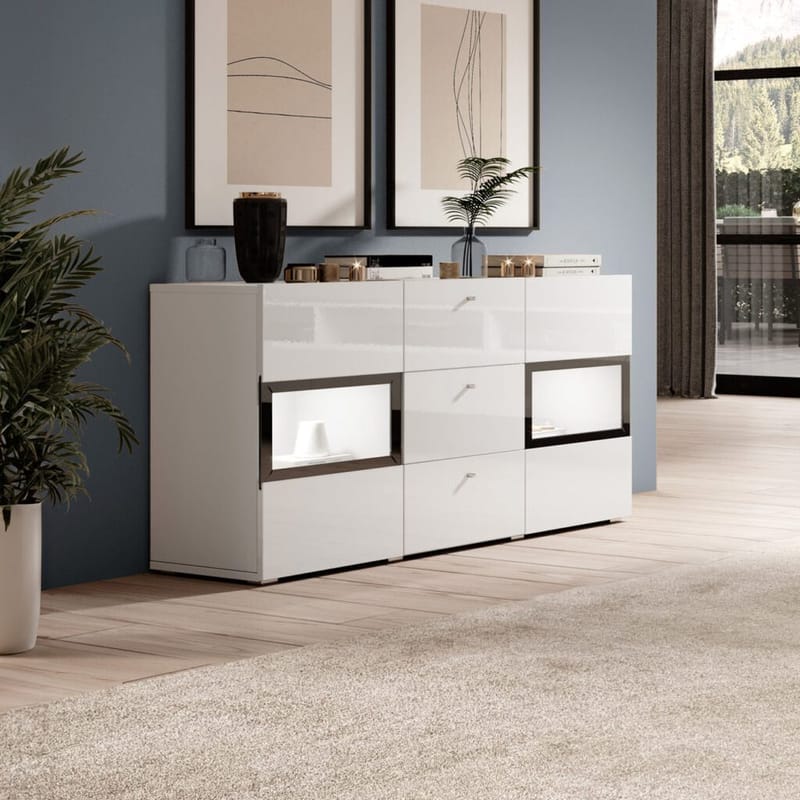 Sideboard Baros 2 Dörrar med 3 Lådor - Vit Laminat - Förvaring - Förvaringsmöbler - Skänkar & sideboards