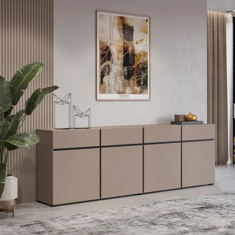 Sideboard Cross 4 dörrar med 4 lådor - Kongo - Svart - Förvaring - Förvaringsmöbler - Skänkar & sideboards