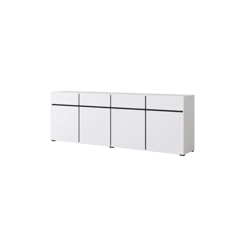 Sideboard Cross 4 dörrar med 4 lådor, Vit - Svart