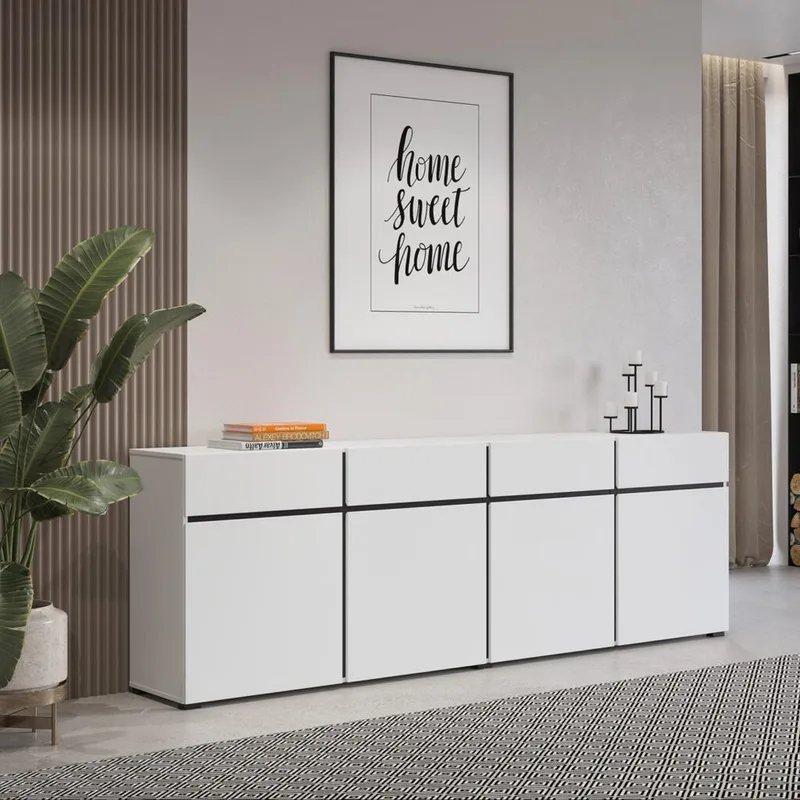 Sideboard Cross 4 dörrar med 4 lådor - Vit - Svart - Förvaring - Förvaringsmöbler - Skänkar & sideboards