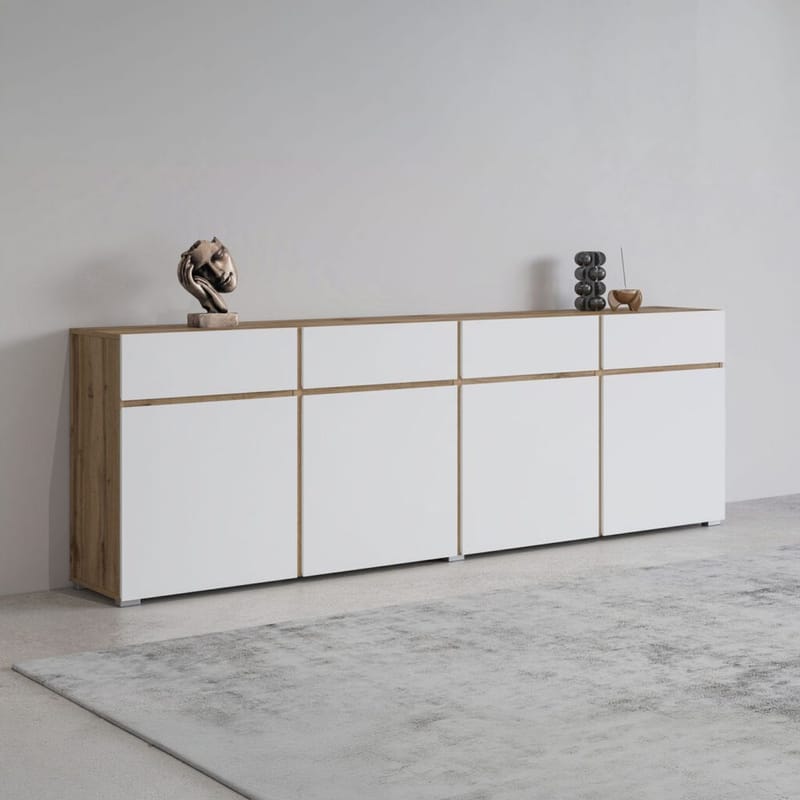 Sideboard Cross 4 dörrar med 4 lådor - Vit - Förvaring - Förvaringsmöbler - Skänkar & sideboards