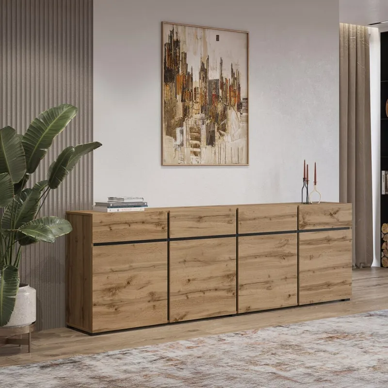Sideboard Cross 4 dörrar med 4 lådor - Wotan Ek - Svart - Förvaring - Förvaringsmöbler - Skänkar & sideboards