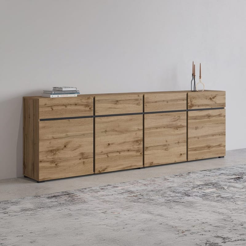 Sideboard Cross 4 dörrar med 4 lådor - Wotan Ek - Svart - Förvaring - Förvaringsmöbler - Skänkar & sideboards