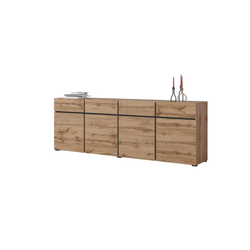 Sideboard Cross 4 dörrar med 4 lådor - Wotan Ek - Svart - Förvaring - Förvaringsmöbler - Skänkar & sideboards