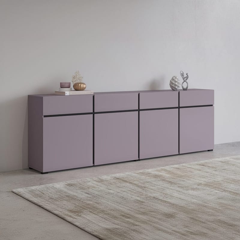 Sideboard Cross 4 dörrar med 4 lådor - Plommon - Svart onyx - Förvaring - Förvaringsmöbler - Skänkar & sideboards