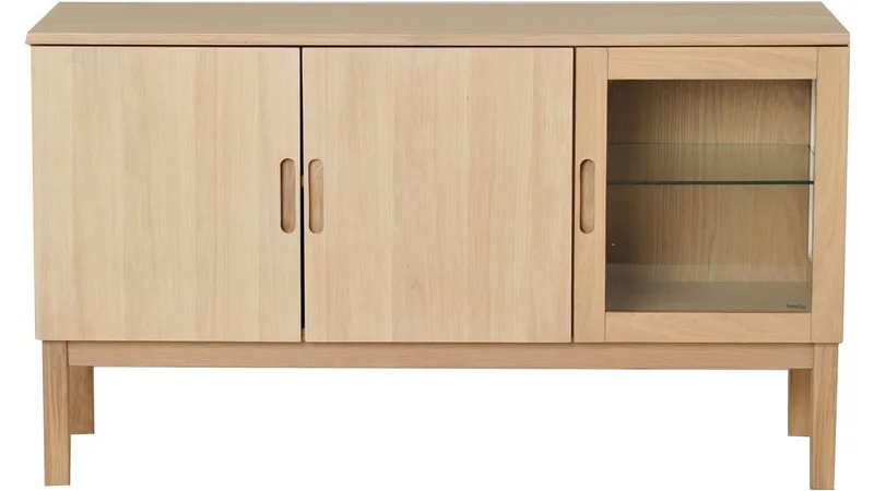 Sideboard Odlund med Glasdörr & Belysning, Vitpigmenterad ekfaner