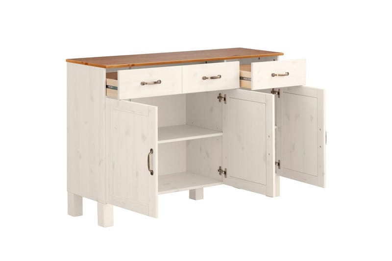 Sideboard & skänk Loft24 Skänk Alby 125x38x85 cm, Vit/Honung Vit,Natur - Förvaring - Förvaringsmöbler - Skänkar & sideboards