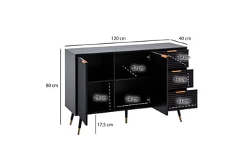 Sideboard Wohnling Folierad spånskiva ekoptik 120 cm 2 dörrar 3 lådor modern - Möbler - Vardagsrum - Soffbord & vardagsrumsbord - Sidobord & lampbord
