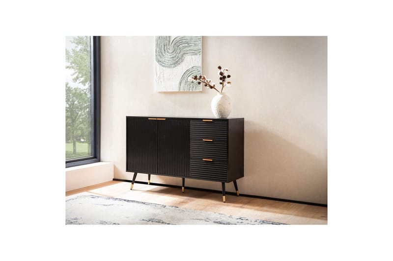 Sideboard Wohnling Folierad spånskiva ekoptik 120 cm 2 dörrar 3 lådor modern - Möbler - Vardagsrum - Soffbord & vardagsrumsbord - Brickbord