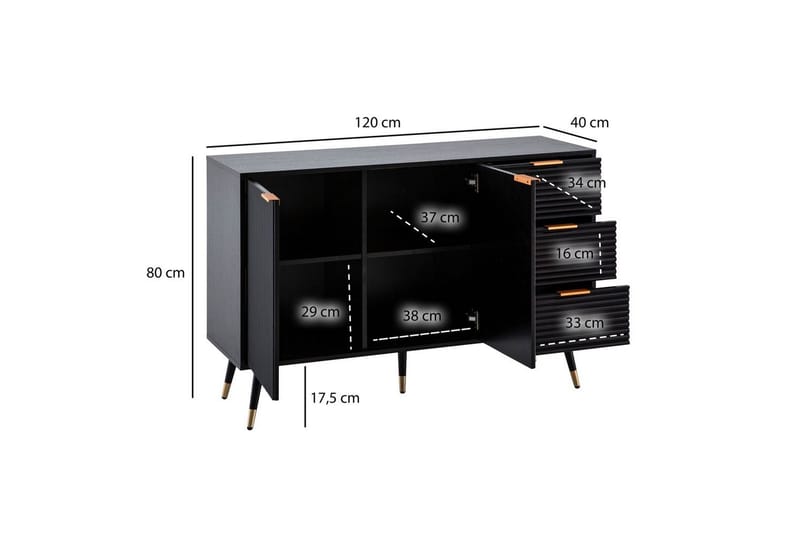 Sideboard Wohnling Folierad spånskiva ekoptik 120 cm 2 dörrar 3 lådor modern - Möbler - Vardagsrum - Soffbord & vardagsrumsbord - Brickbord