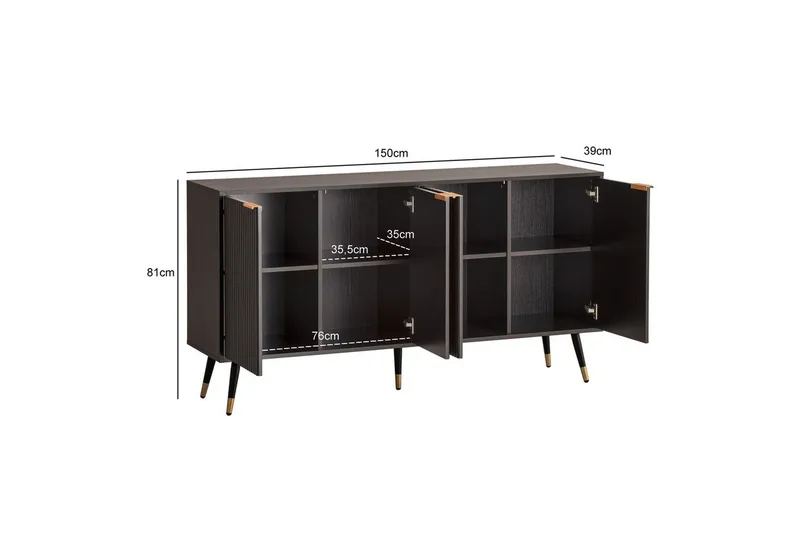 Sideboard Wohnling Folierad spånskiva ekoptik 150 cm 4 dörrar modern - Möbler - Vardagsrum - Soffbord & vardagsrumsbord - Avlastningsbord & konsolbord