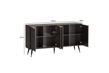 Sideboard Wohnling Folierad spånskiva ekoptik 150 cm 4 dörrar modern - Möbler - Vardagsrum - Soffbord & vardagsrumsbord - Avlastningsbord & konsolbord