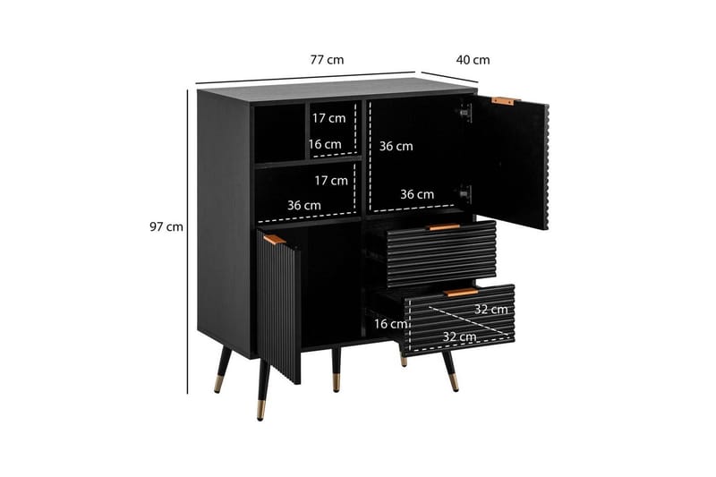 Sideboard Wohnling Folierad spånskiva ekoptik 77 cm 2 dörrar 2 lådor förvaringsutrymme modern - Möbler - Vardagsrum - Soffbord & vardagsrumsbord - Sidobord & lampbord