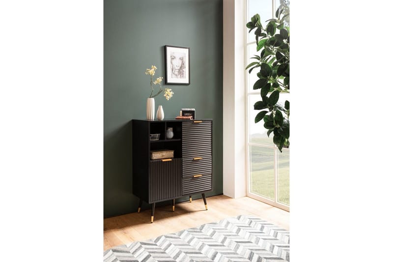 Sideboard Wohnling Folierad spånskiva ekoptik 77 cm 2 dörrar 2 lådor förvaringsutrymme modern - Möbler - Vardagsrum - Soffbord & vardagsrumsbord - Sidobord & lampbord