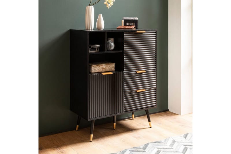 Sideboard Wohnling Folierad spånskiva ekoptik 77 cm 2 dörrar 2 lådor förvaringsutrymme modern - Möbler - Vardagsrum - Soffbord & vardagsrumsbord - Sidobord & lampbord