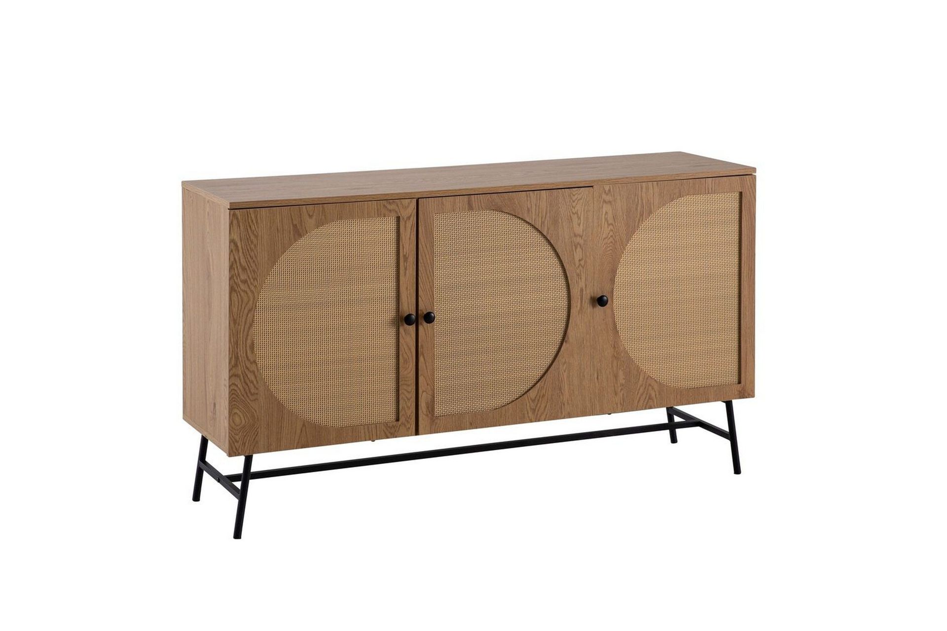 Sideboard Wohnling Folierad sp&aring;nskiva ekoptik halvcirkel rottingv&auml;v look 3 d&ouml;rrar modern -