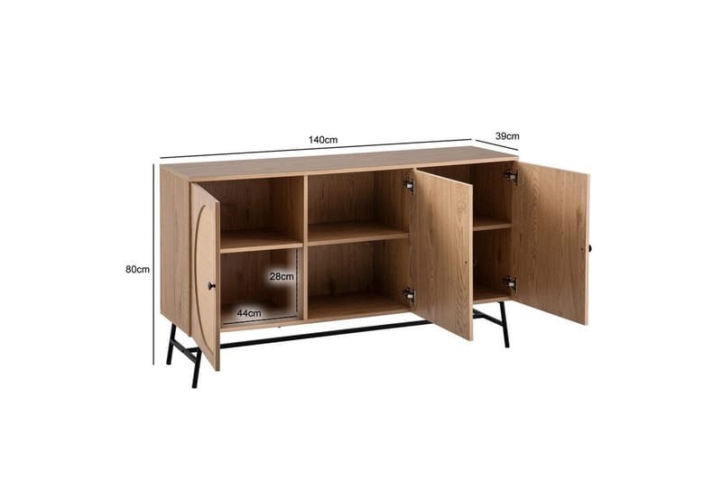 Sideboard Wohnling Folierad spånskiva ekoptik halvcirkel rottingväv look 3 dörrar modern - Möbler - Vardagsrum - Soffbord & vardagsrumsbord - Brickbord