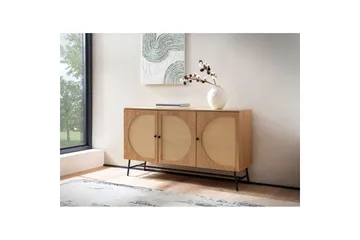 Sideboard Wohnling Folierad spånskiva ekoptik halvcirkel rottingväv look 3 dörrar modern - Möbler - Vardagsrum - Soffbord & vardagsrumsbord - Sidobord & lampbord