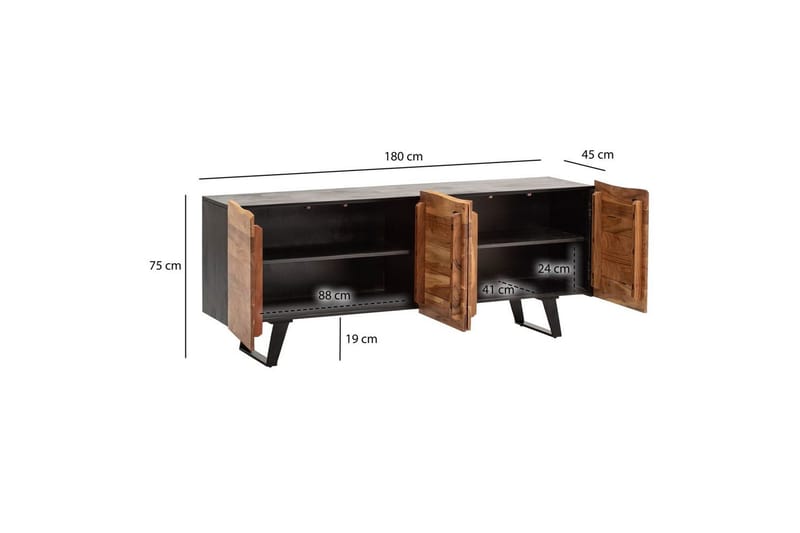 Sideboard Wohnling Massiv trä träd kant 180 cm 4 dörrar industriell - Förvaring - Förvaringsmöbler - Skänkar & sideboards