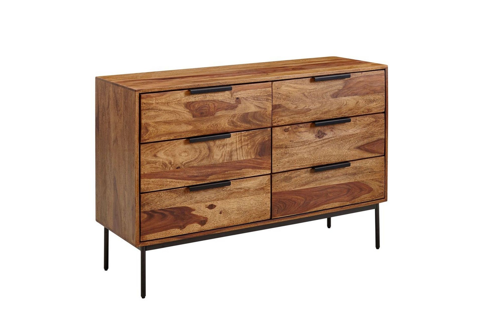 Sideboard Wohnling Massivt tr&auml; 117 cm 6 l&aring;dor filigrant metallben lantligt stil -
