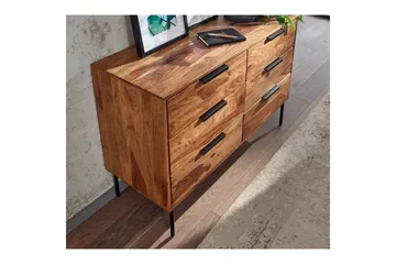 Sideboard Wohnling Massivt trä 117 cm 6 lådor filigrant metallben lantligt stil - Förvaring - Förvaringsmöbler - Skänkar & sideboards